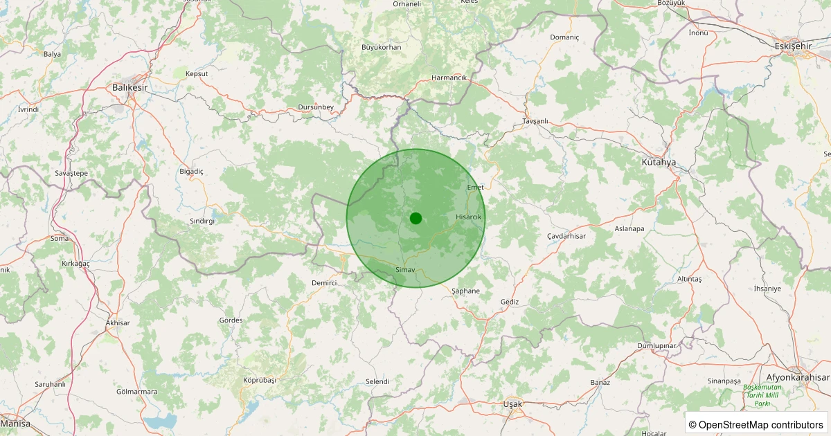 11 Kasım 2025 saat 06:52 - Simav - Yeşildere Köyü - 1.40ml depreminin harita gösterimi