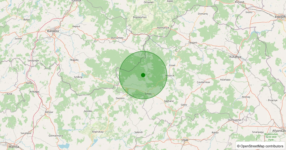 09 Ekim 2025 saat 22:47 - Simav - Karakoca Köyü - 2.10ml depreminin harita gösterimi