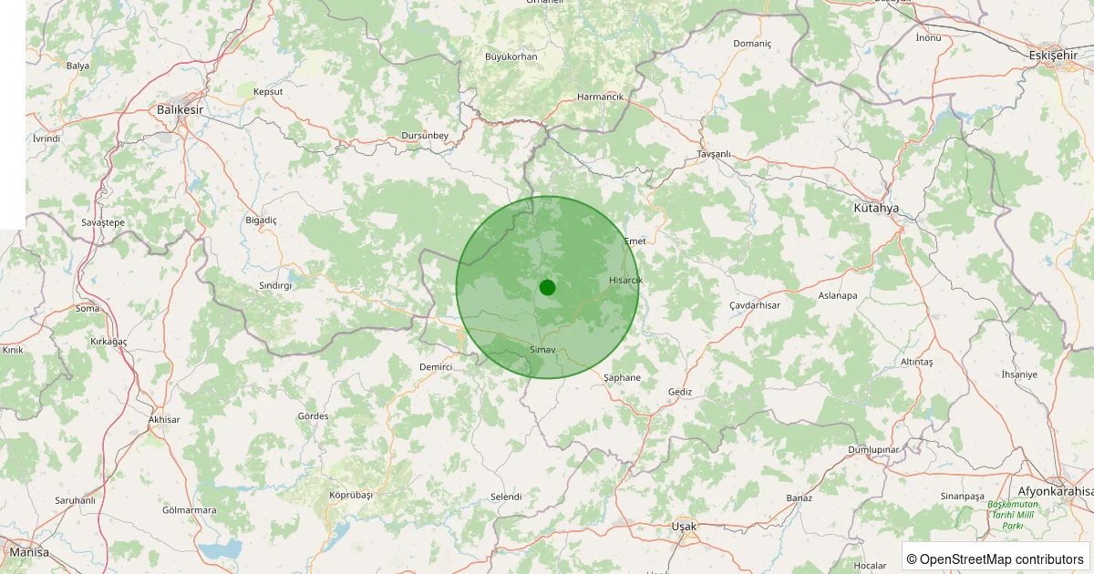 09 Ekim 2025 saat 23:17 - Simav - Yemişli Köyü - 0.70ML depreminin harita gösterimi
