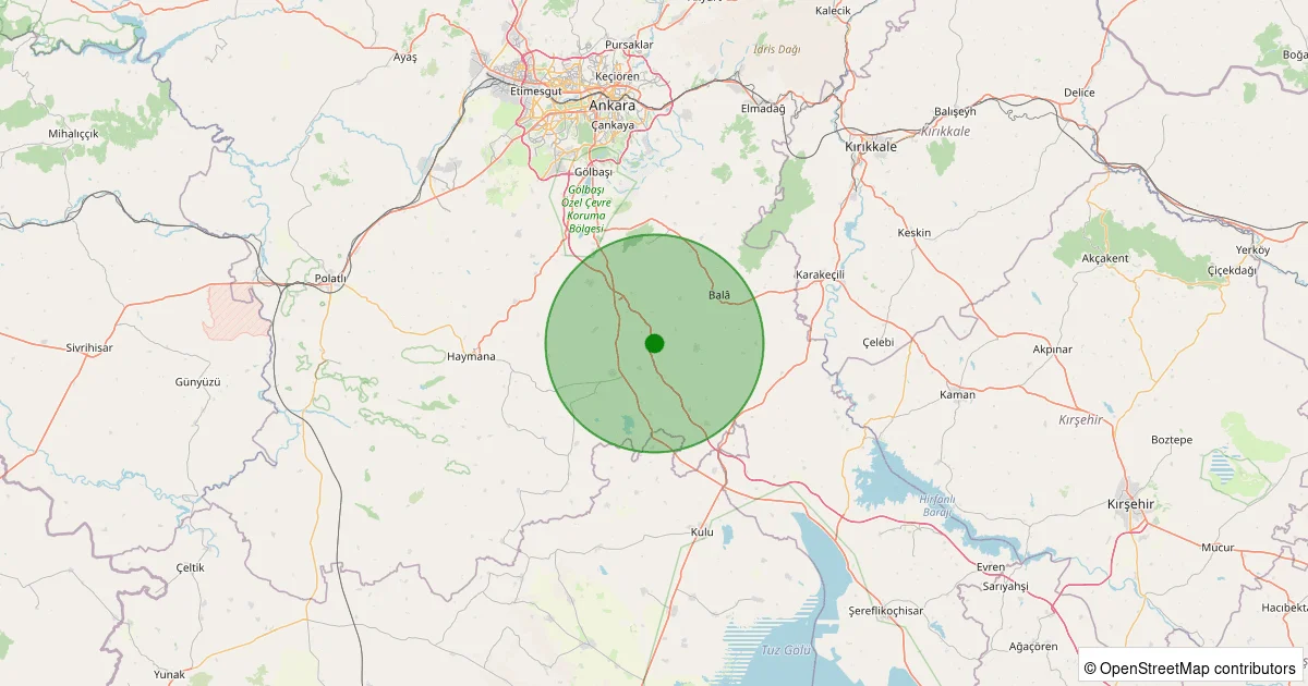 10 Ekim 2025 saat 00:09 - Bala - Koçyayla - 1.10ml depreminin harita gösterimi