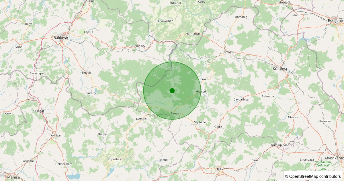 11 Kasım 2025 saat 18:30 - Simav - Karakoca Köyü - 1.70ml depreminin harita gösterimi