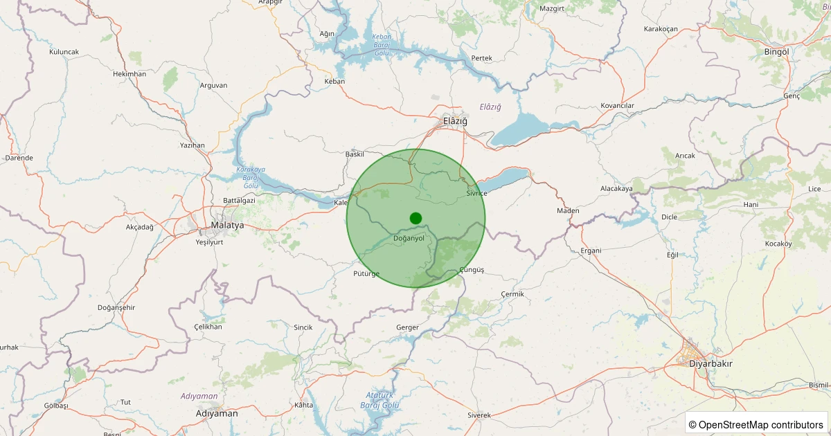 11 Kasım 2025 saat 19:06 - Sivrice - Çevrimtaş Köyü - 1.90ml depreminin harita gösterimi