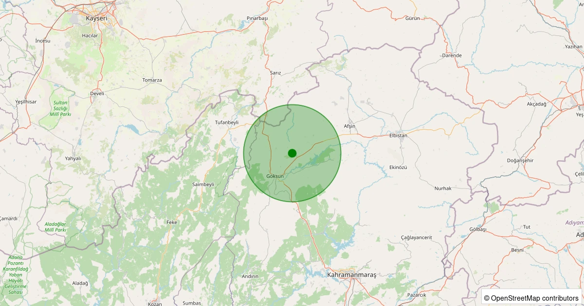 11 Kasım 2025 saat 19:45 - Göksun - 1.30ml depreminin harita gösterimi