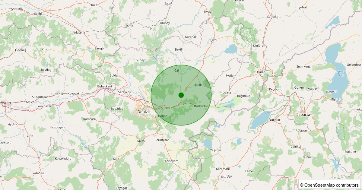 11 Kasım 2025 saat 20:27 - Çal - Belevi Köyü - 2.50ml depreminin harita gösterimi