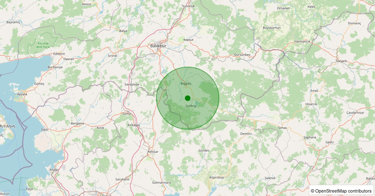 11 Kasım 2025 saat 20:35 - Sındırgı - Karaağaç - 1.50ml depreminin harita gösterimi