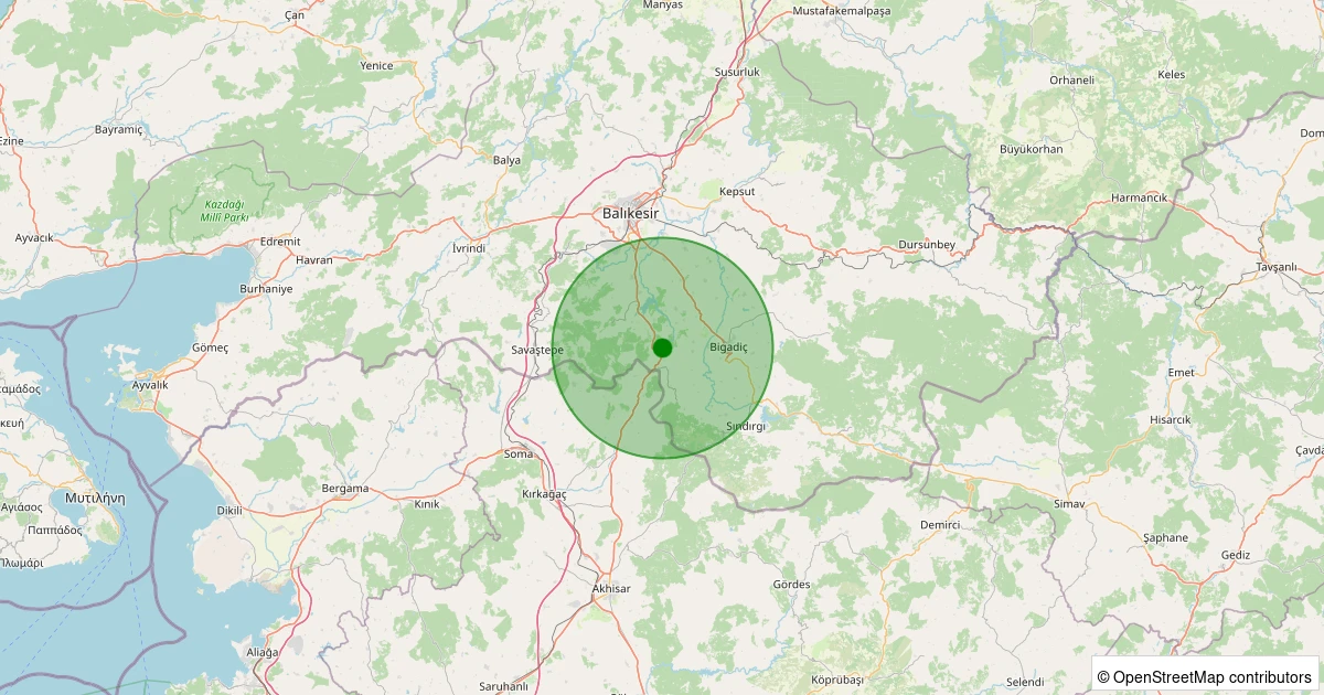 11 Kasım 2025 saat 21:02 - Bigadiç - Çayüstü - 1.90ml depreminin harita gösterimi