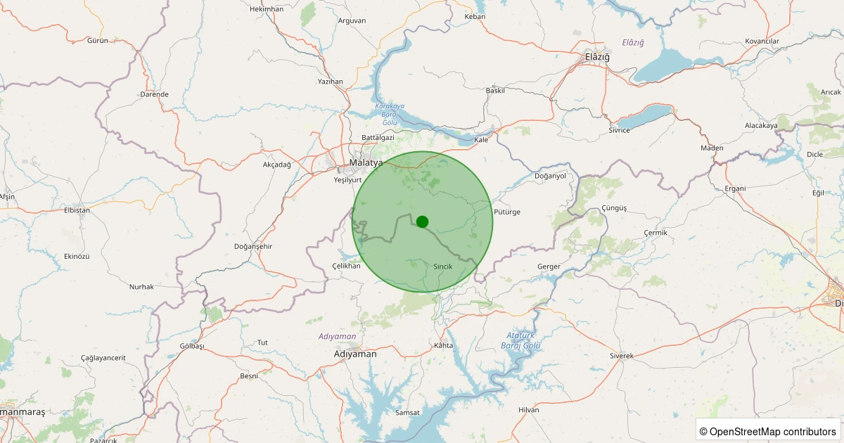11 Kasım 2025 saat 22:31 - Battalgazi - Gülümuşağı Köyü - 0.80ML depreminin harita gösterimi
