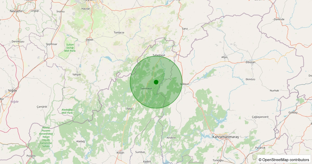 12 Kasım 2025 saat 01:54 - Saimbeyli - Beypınarı - 1.20ml depreminin harita gösterimi