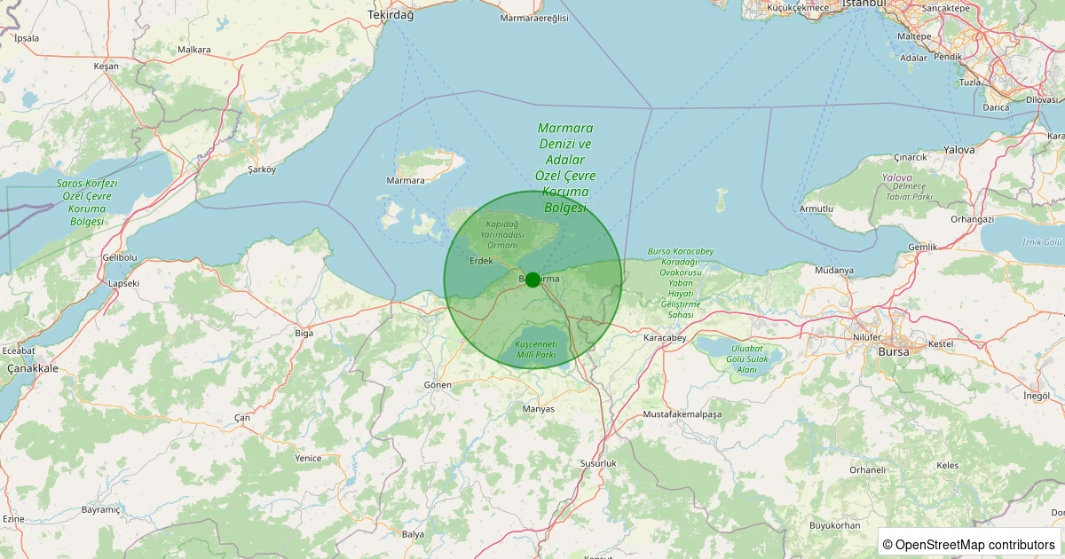 12 Kasım 2025 saat 03:00 - Bandırma - Ayyıldız - 1.60ml depreminin harita gösterimi