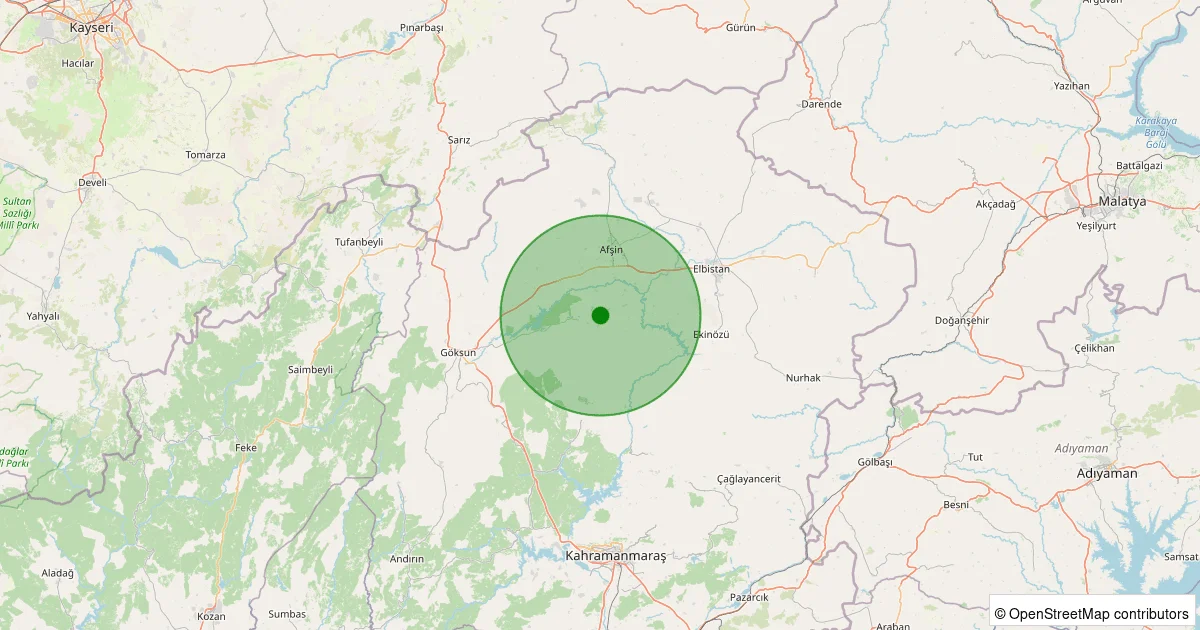 10 Ekim 2025 saat 02:26 - Göksun - Kamışcık - 1.30ml depreminin harita gösterimi