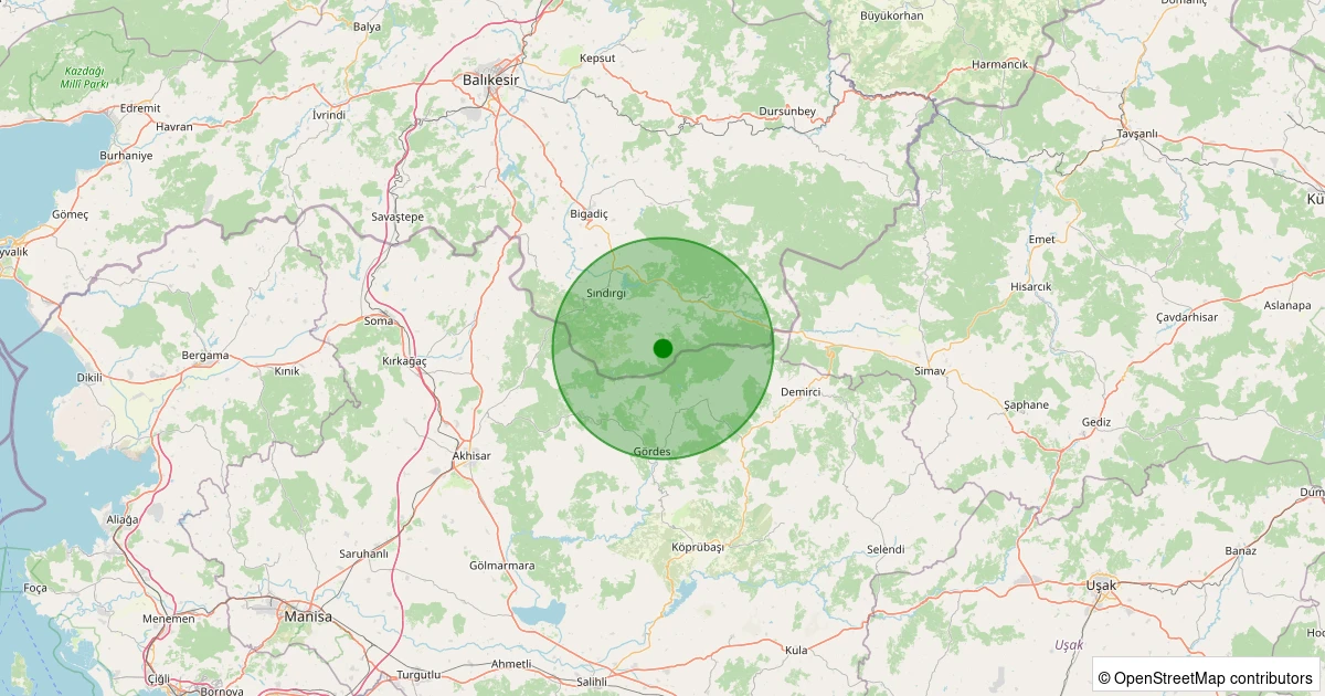 12 Kasım 2025 saat 04:42 - Sındırgı - Büyükdağdere - 1.90ml depreminin harita gösterimi