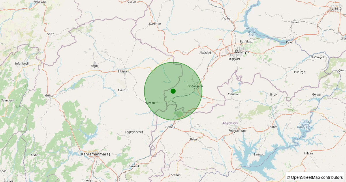 12 Kasım 2025 saat 04:00 - Doğanşehir - Beğre - 1.10ML depreminin harita gösterimi