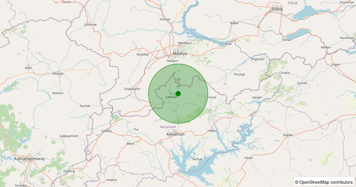 12 Kasım 2025 saat 07:43 - Çelikhan - Köseuşağı Köyü - 1.80ml depreminin harita gösterimi