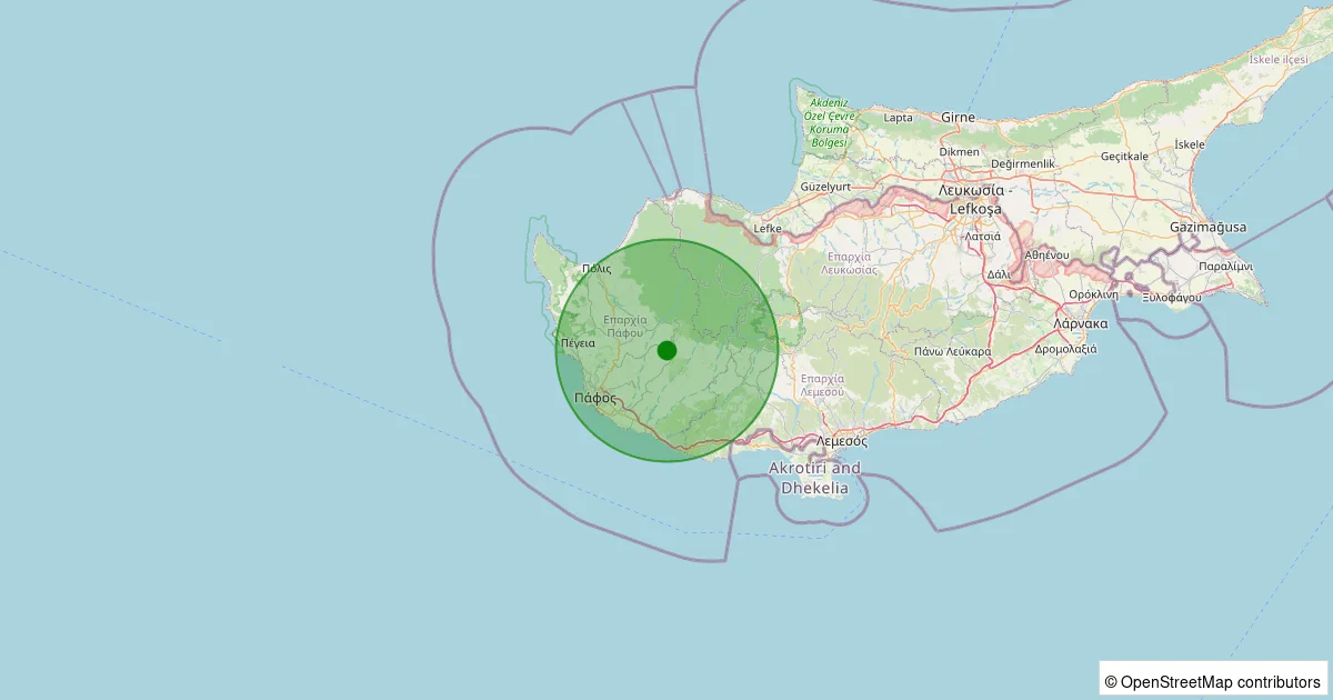 10 Ekim 2025 saat 03:13 - Paphos (Güney Kıbrıs Rum Yönetimi) - 2.10ML depreminin harita gösterimi