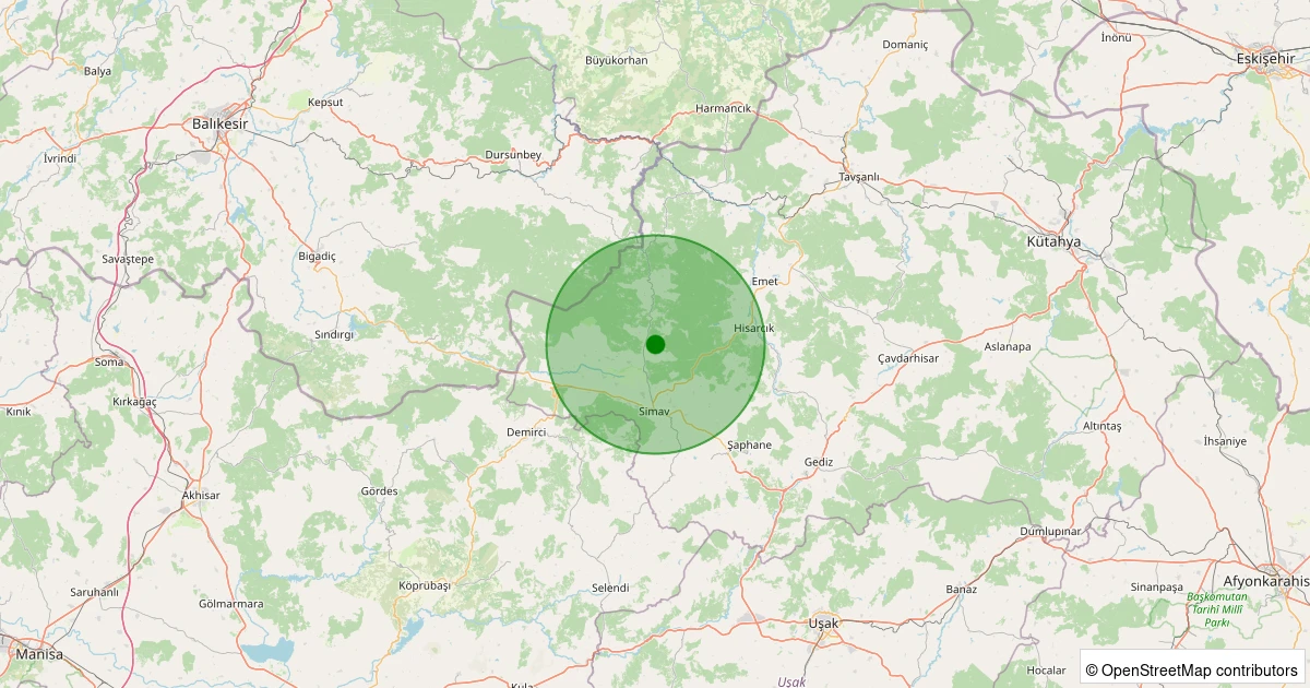 12 Kasım 2025 saat 11:33 - Simav - Yemişli Köyü - 1.40ml depreminin harita gösterimi