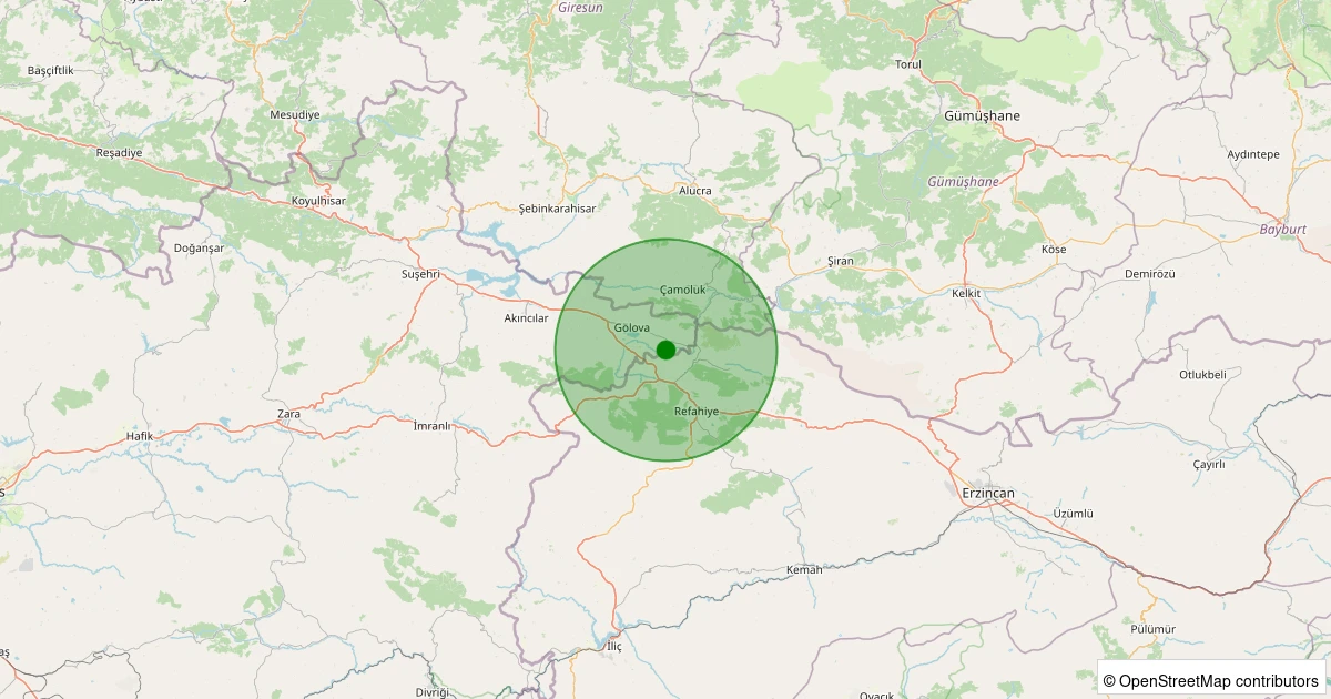 12 Kasım 2025 saat 11:36 - Gölova - Yuvacık Köyü - 1.40ml depreminin harita gösterimi