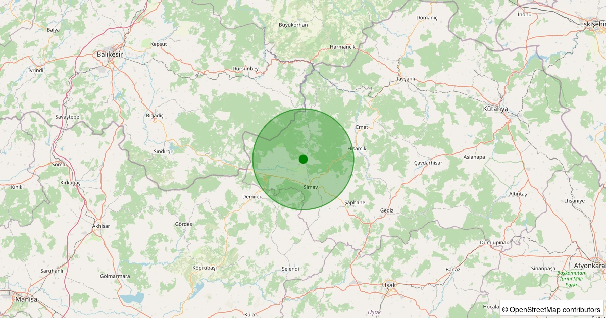 12 Kasım 2025 saat 17:59 - Simav - Yemişli Köyü - 2.60ml depreminin harita gösterimi
