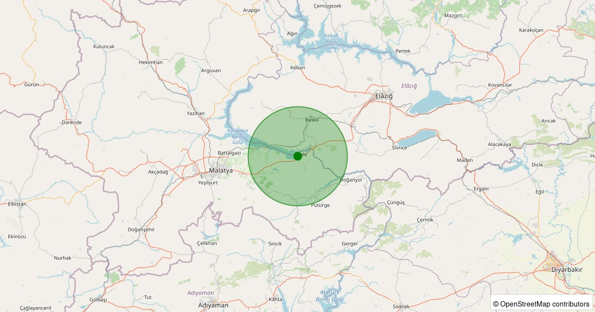 12 Kasım 2025 saat 20:41 - Kale - Düztarla Köyü - 1.00ml depreminin harita gösterimi