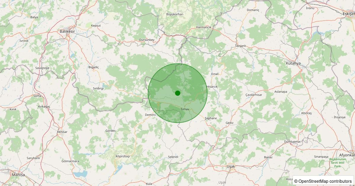 10 Ekim 2025 saat 04:18 - Simav - Güney/Cuma - 1.40ml depreminin harita gösterimi