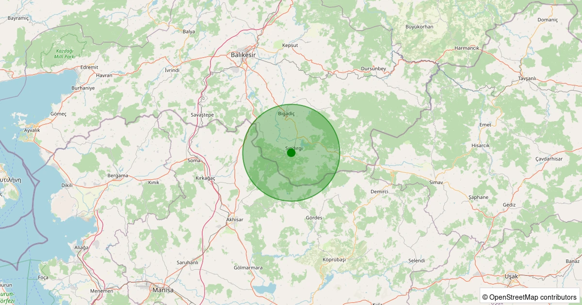 12 Kasım 2025 saat 22:31 - Sındırgı - Yaylacık - 1.30ml depreminin harita gösterimi
