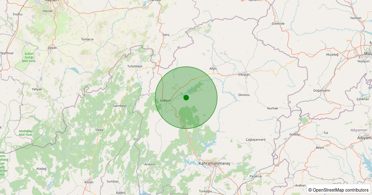 13 Kasım 2025 saat 00:37 - Göksun - Küçüksu - 1.20ml depreminin harita gösterimi
