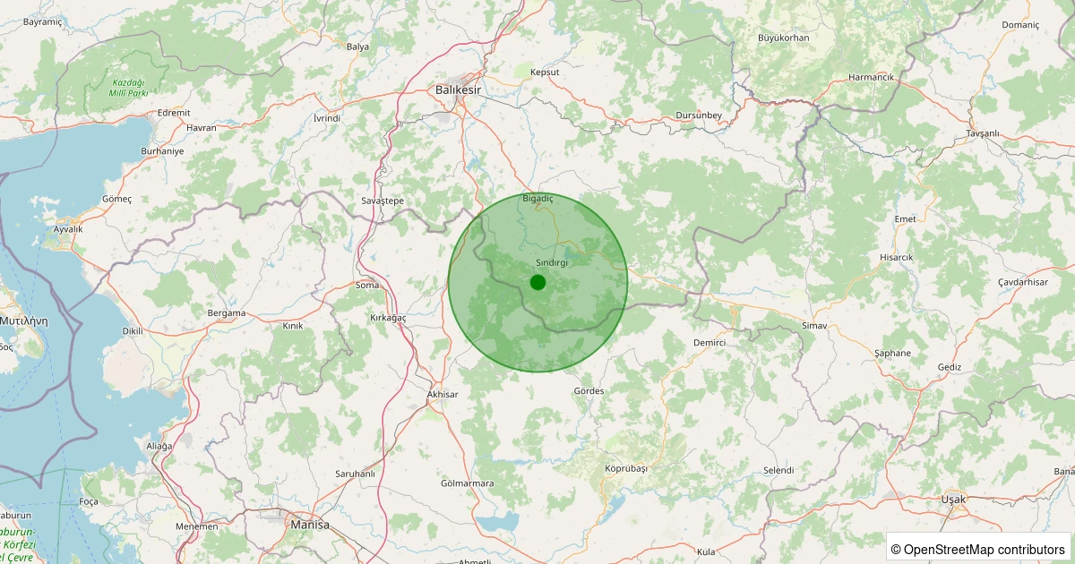 13 Kasım 2025 saat 01:33 - Sındırgı - Ormaniçi - 1.80ml depreminin harita gösterimi