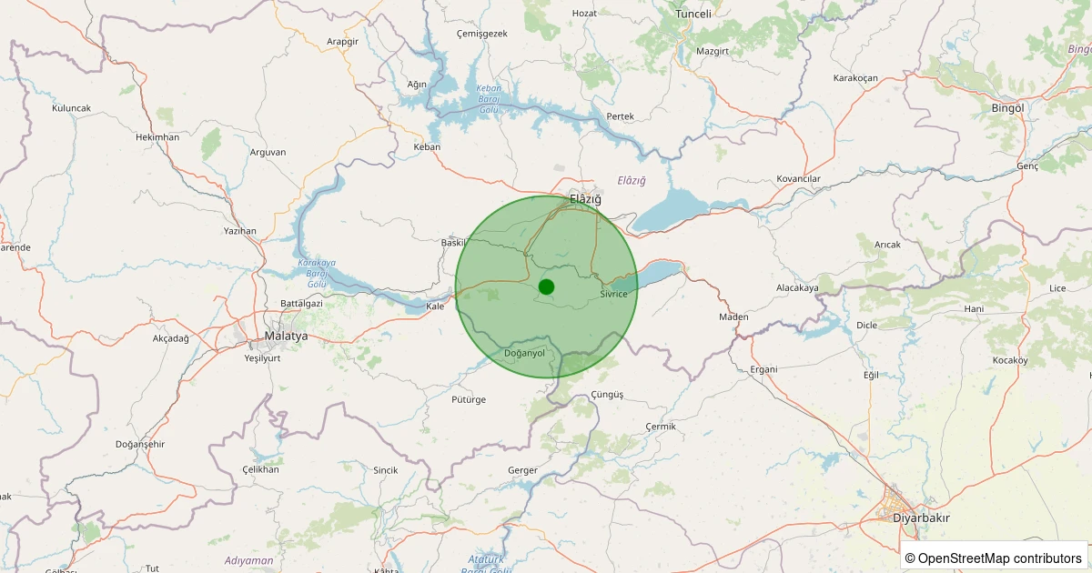 13 Kasım 2025 saat 01:47 - Sivrice - Dereboynu Köyü - 0.90ML depreminin harita gösterimi