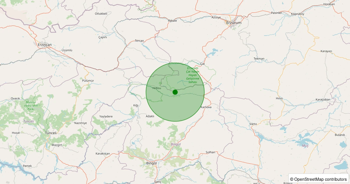 13 Kasım 2025 saat 02:04 - Karlıova - Kaynarpınar Köyü - 1.40ML depreminin harita gösterimi