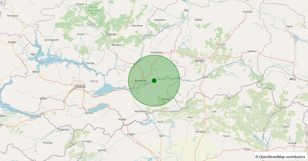 13 Kasım 2025 saat 03:38 - Kovancılar - Karaman Köyü - 0.80ML depreminin harita gösterimi