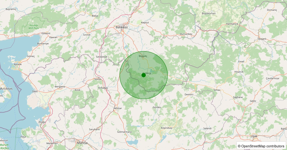 13 Kasım 2025 saat 06:55 - Sındırgı - 2.00ML depreminin harita gösterimi