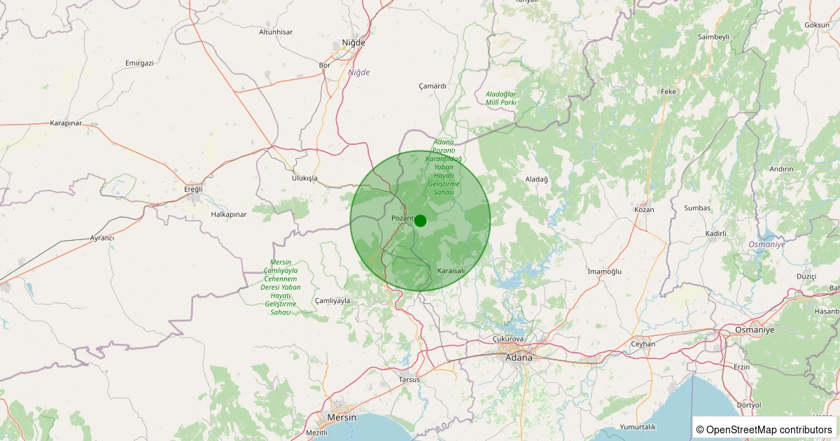 13 Kasım 2025 saat 06:54 - Pozantı - Gökbez - 0.80ML depreminin harita gösterimi
