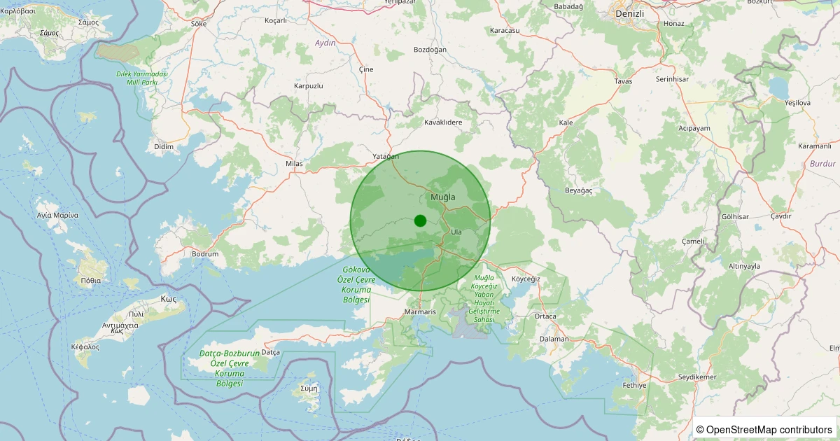 13 Kasım 2025 saat 10:23 - Menteşe - Yerkesik - 1.20ml depreminin harita gösterimi