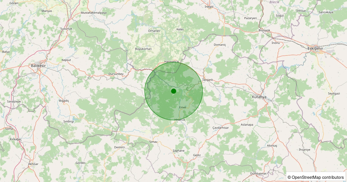 13 Kasım 2025 saat 15:34 - Tavşanlı - Değirmisaz Köyü - 1.60ml depreminin harita gösterimi