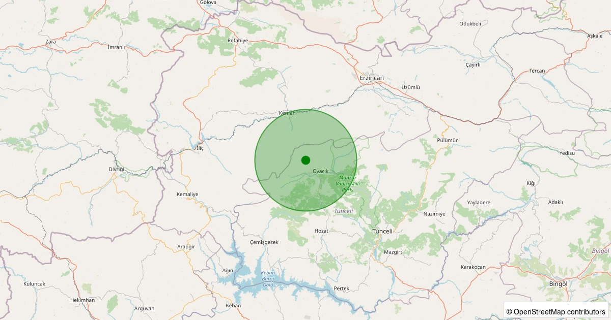 13 Kasım 2025 saat 16:27 - Ovacık - Köseler Köyü - 1.90ml depreminin harita gösterimi