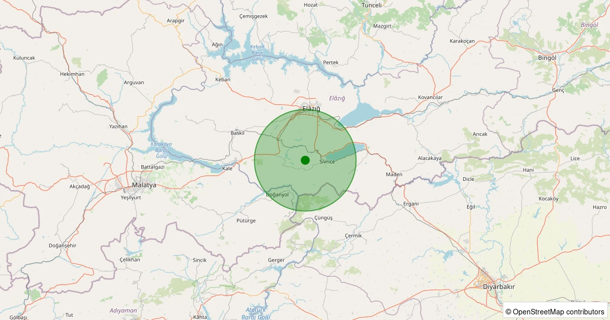 13 Kasım 2025 saat 16:16 - Sivrice - Kavallı Köyü - 0.80ML depreminin harita gösterimi