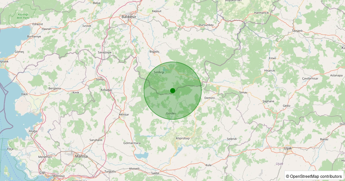 13 Kasım 2025 saat 17:17 - Sındırgı - Yüreğil/Merkez - 1.20ml depreminin harita gösterimi