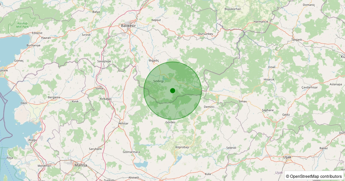 13 Kasım 2025 saat 17:28 - Sındırgı - Küçükdağdere - 2.20ml depreminin harita gösterimi