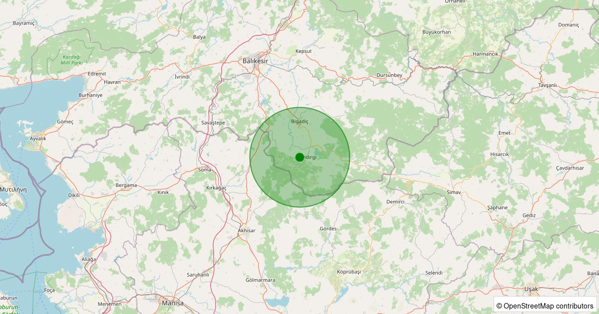 13 Kasım 2025 saat 20:38 - Sındırgı - İbiller - 2.40ml depreminin harita gösterimi