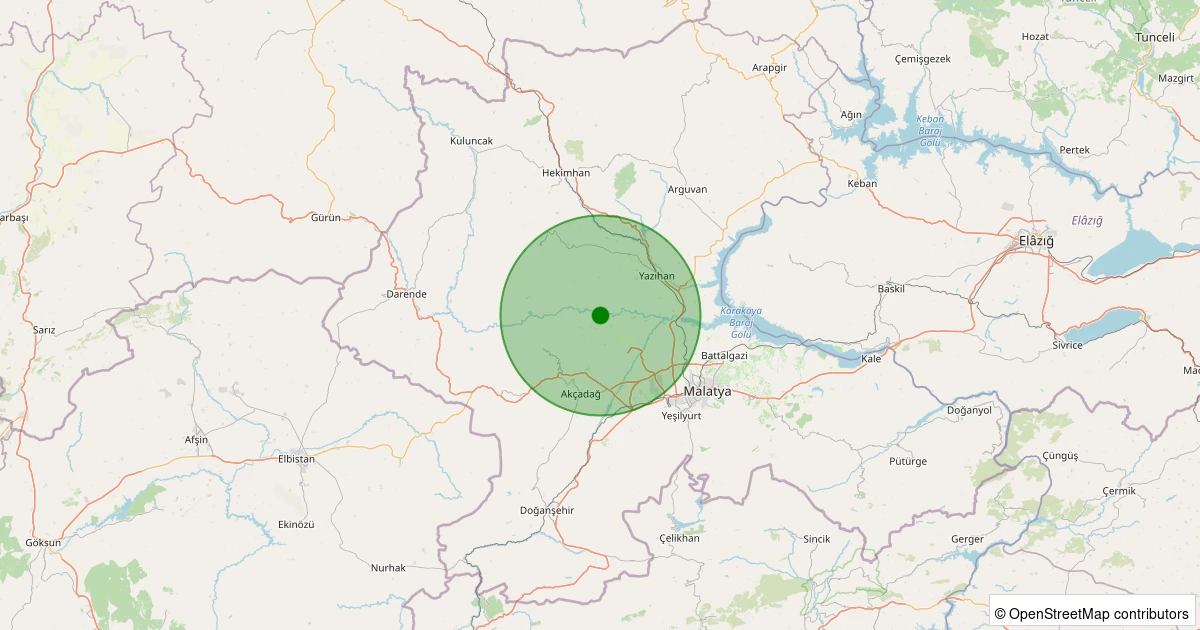13 Kasım 2025 saat 22:06 - Yazıhan - İriağaç - 2.10ml depreminin harita gösterimi