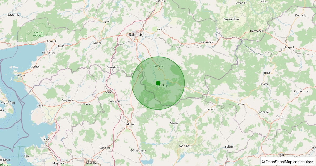 13 Kasım 2025 saat 22:56 - Sındırgı - İbiller - 1.50ml depreminin harita gösterimi
