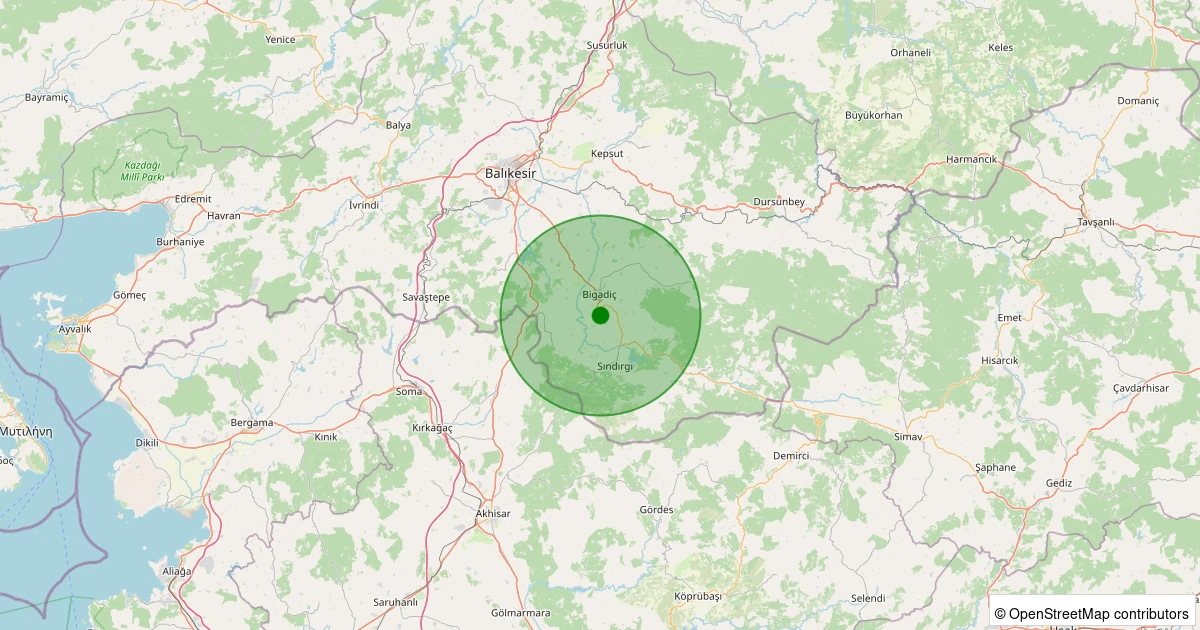 13 Kasım 2025 saat 23:00 - Sındırgı - Armutlu - 2.20ml depreminin harita gösterimi
