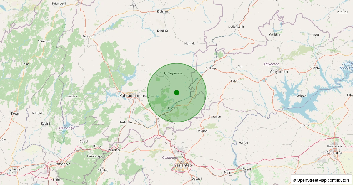 13 Kasım 2025 saat 23:03 - Pazarcık - 1.10ml depreminin harita gösterimi