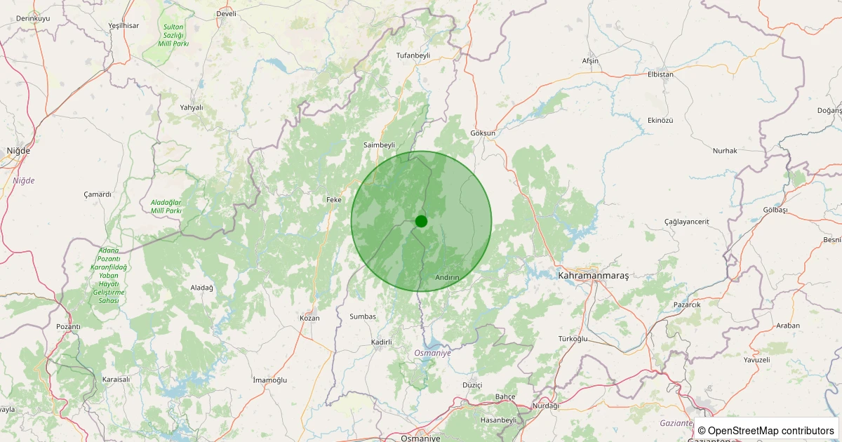 14 Kasım 2025 saat 04:58 - Andırın - Çığşar Köyü - 1.90ml depreminin harita gösterimi
