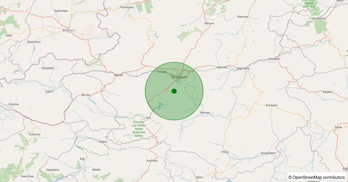 14 Kasım 2025 saat 05:02 - Palandöken - Konaklı - 1.30ML depreminin harita gösterimi