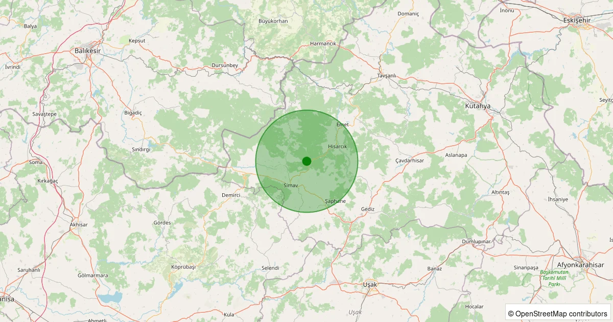 10 Ekim 2025 saat 08:38 - Simav - Eğirler Köyü - 1.10ml depreminin harita gösterimi