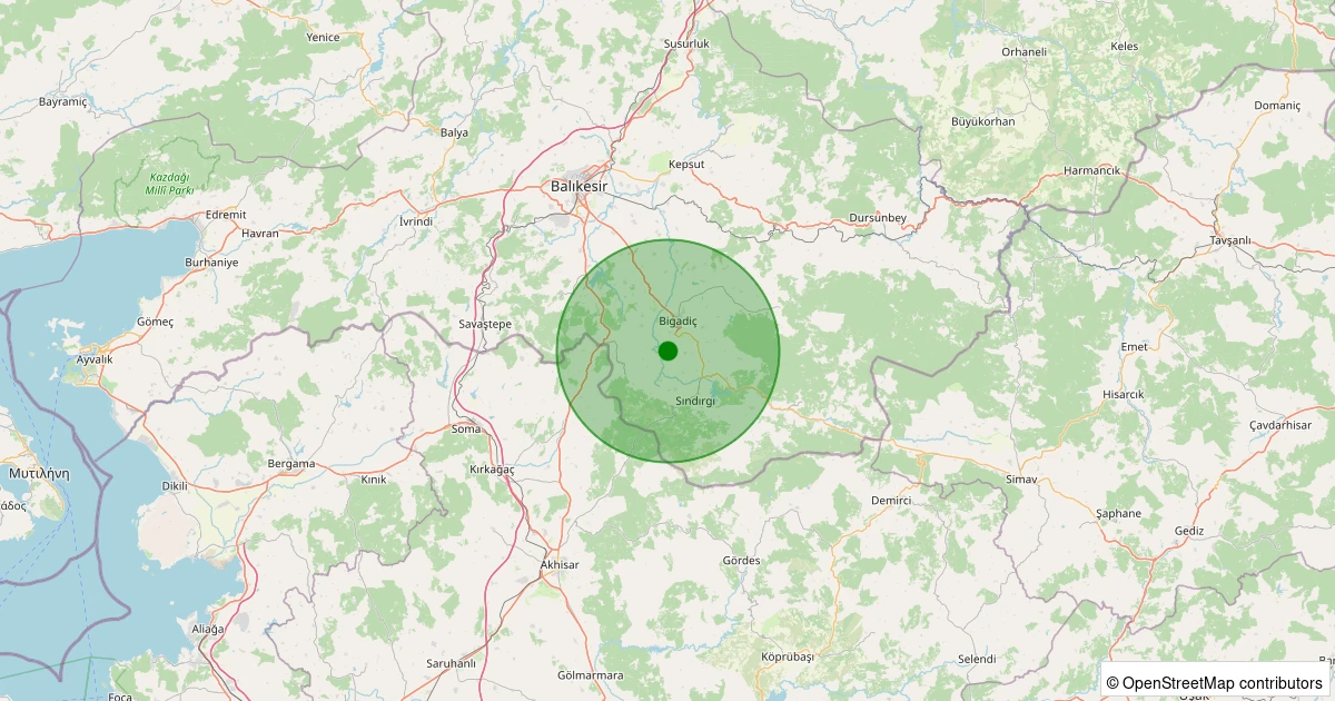 14 Kasım 2025 saat 11:32 - Bigadiç - Kayalıdere - 1.80ml depreminin harita gösterimi