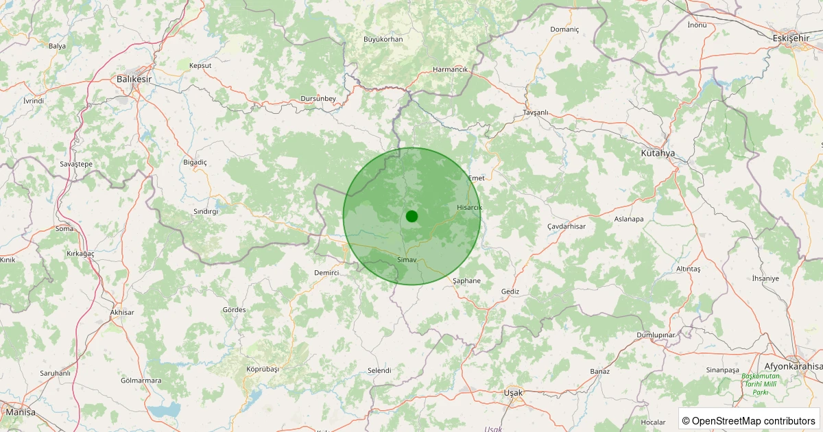 14 Kasım 2025 saat 11:48 - Simav - Yemişli Köyü - 1.70ml depreminin harita gösterimi