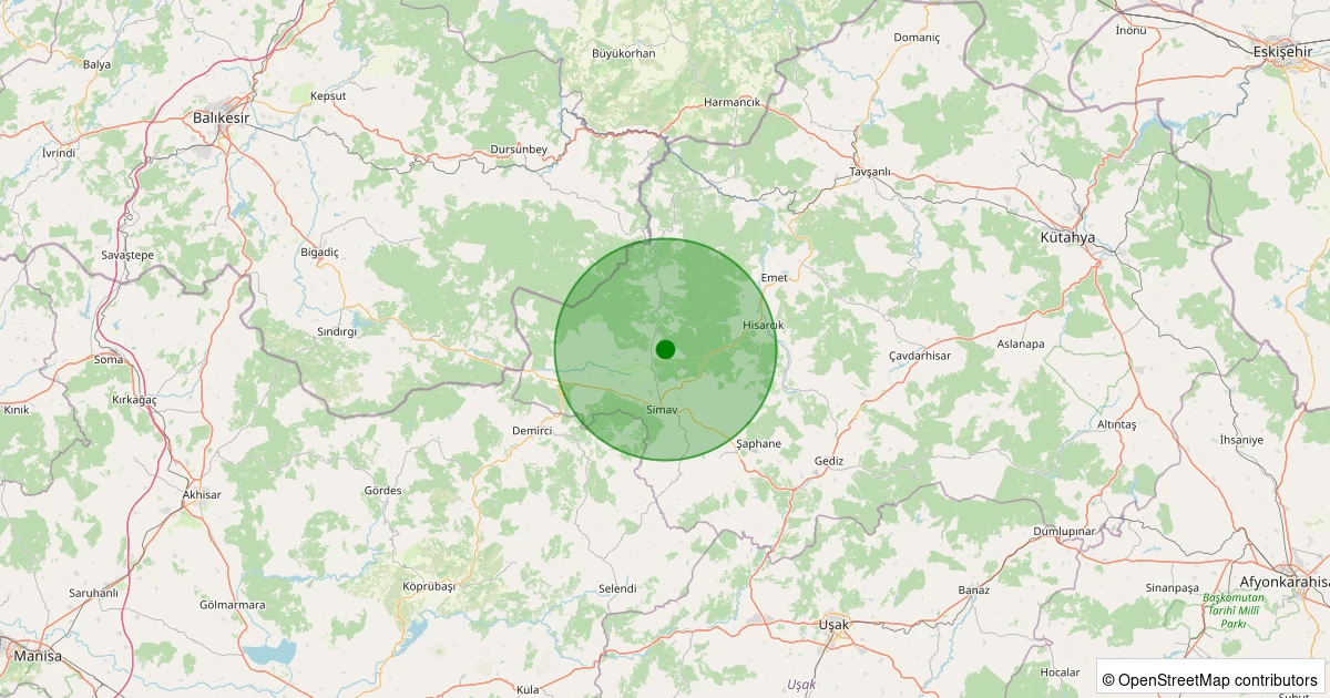 14 Kasım 2025 saat 11:52 - Simav - Eğirler Köyü - 1.50ml depreminin harita gösterimi