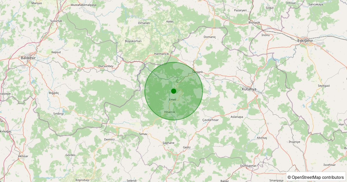 14 Kasım 2025 saat 12:35 - Emet - Eğrigöz Cumhuriyet - 1.30ml depreminin harita gösterimi