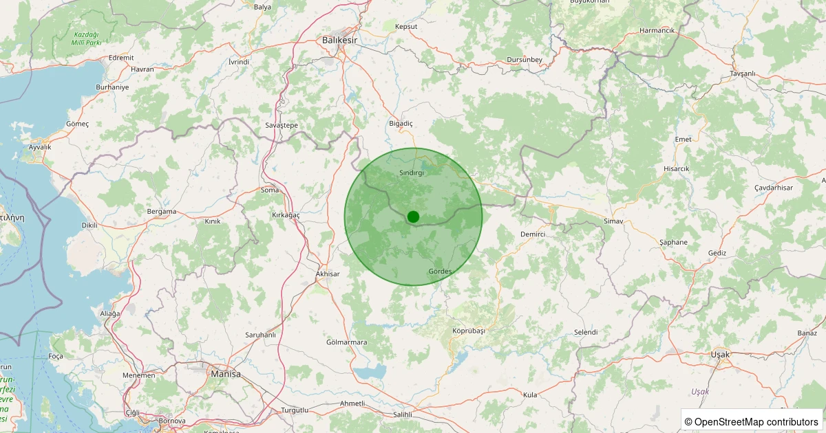 14 Kasım 2025 saat 15:00 - Sındırgı - Kınık - 1.80ml depreminin harita gösterimi